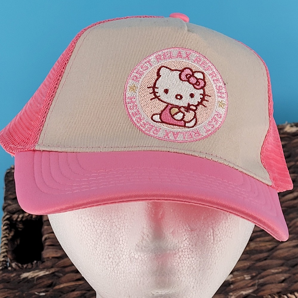 Sanrio Hello Kitty Rest Relax Refresh Pink Tan Mesh Trucker Hat Cap New NWT